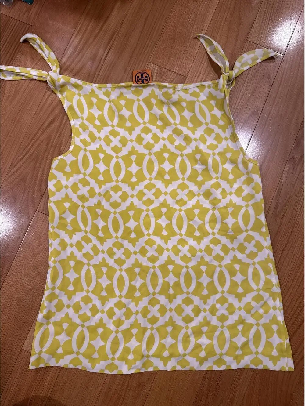 Tory Burch Yellow and White Geometric Print Sleeveless Top